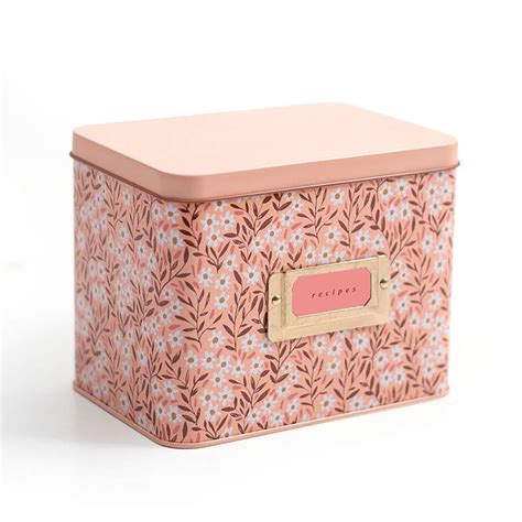 pink metal recipe box|Pink Tiny Floral Metal Recipe Box .